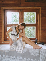 Polka Dot Lace Trim Plunge Maxi Dress