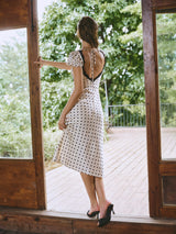 Polka Dot Lace Trim Plunge Maxi Dress