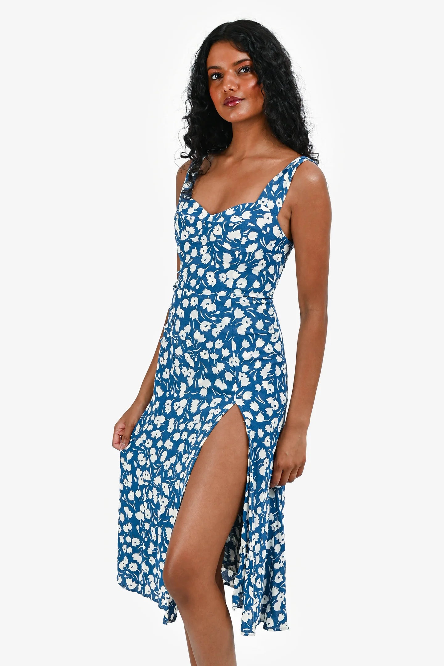 Square Neck Seamed Midi Dress