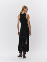 Fringe Cascade Column Maxi Dress