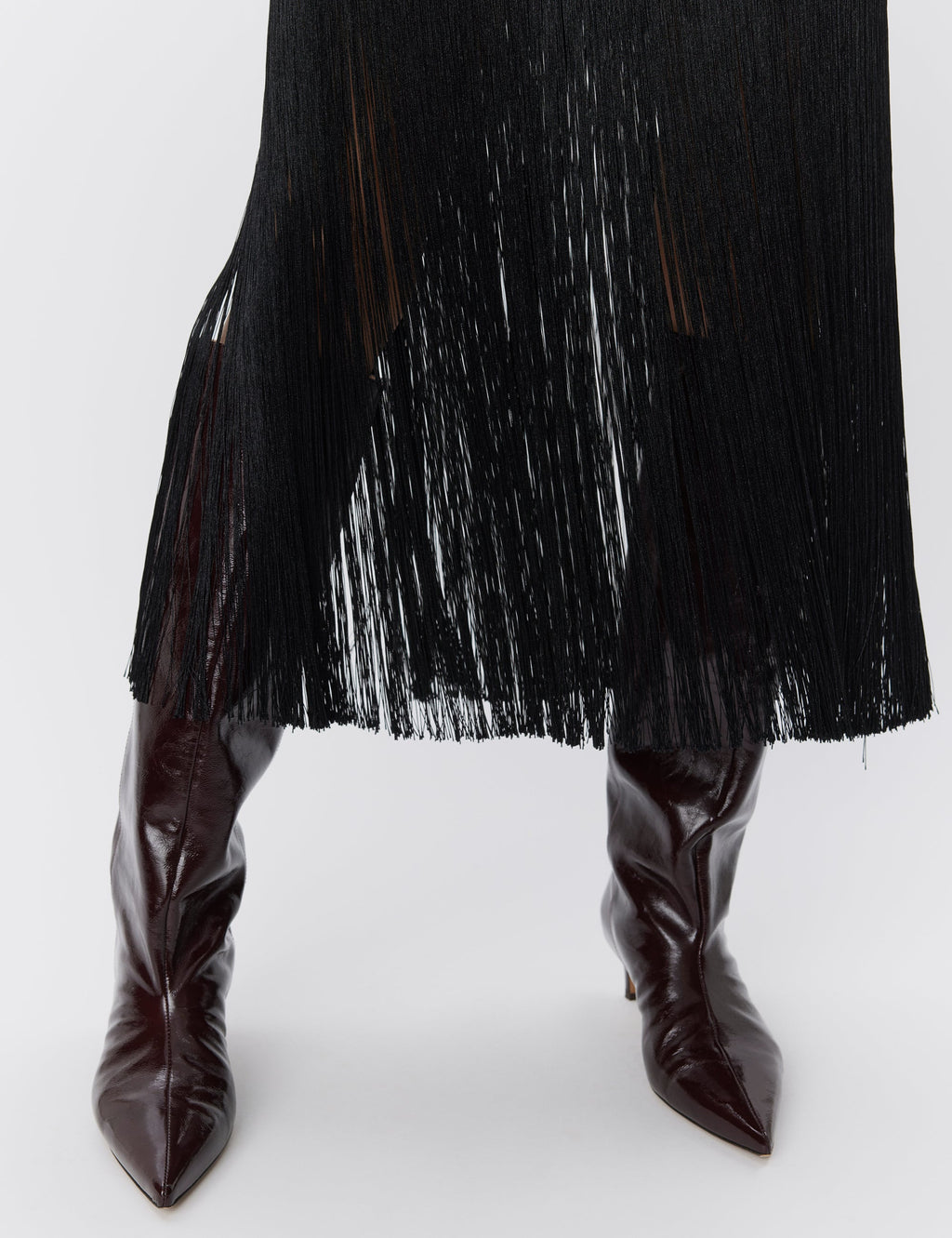 Fringe Cascade Column Maxi Dress