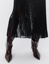Fringe Cascade Column Maxi Dress