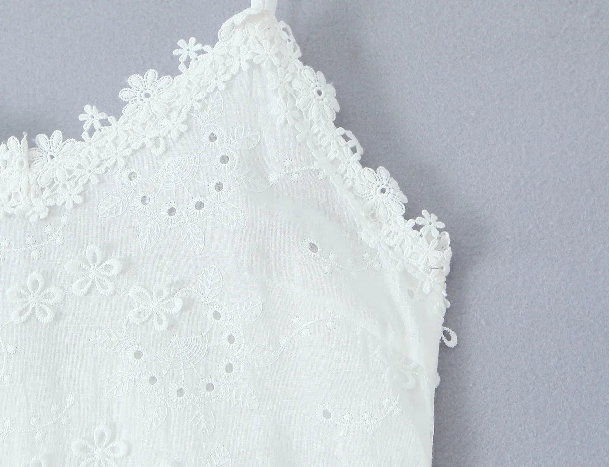 Embroidered Asymmetric Ruffle Midi Dress