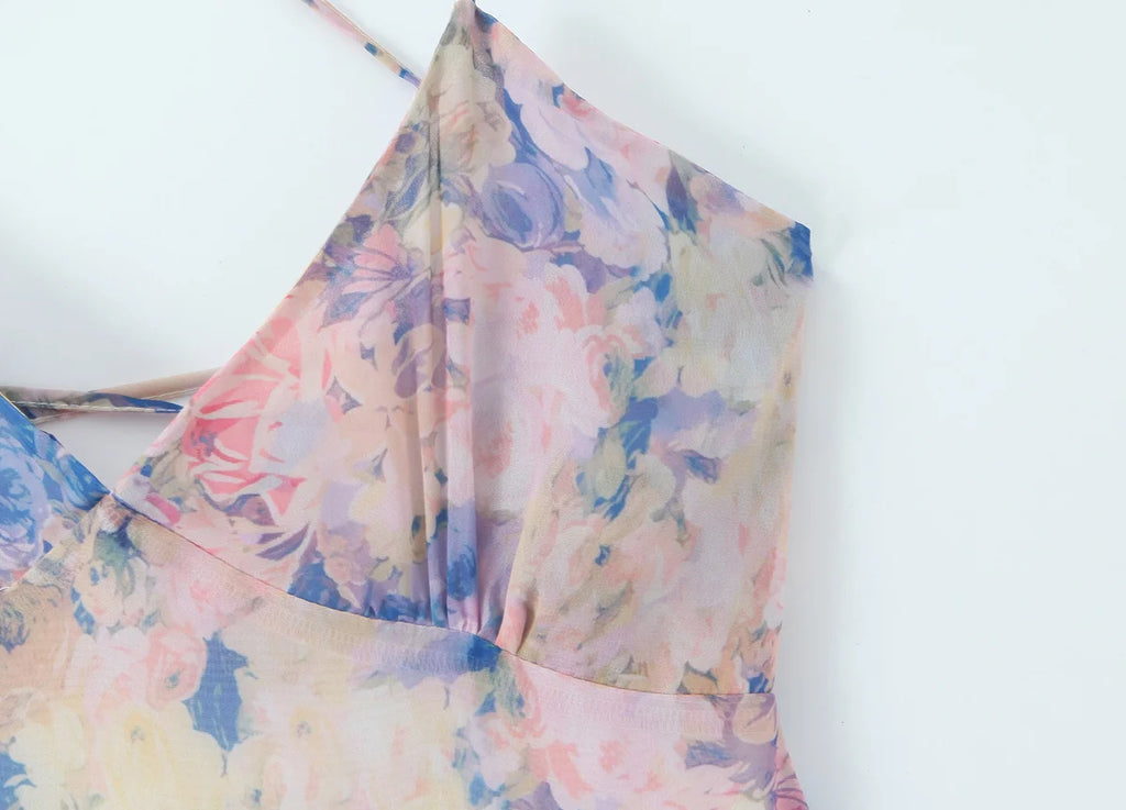 Crossback V Neck Ruffle Hem Maxi Dress