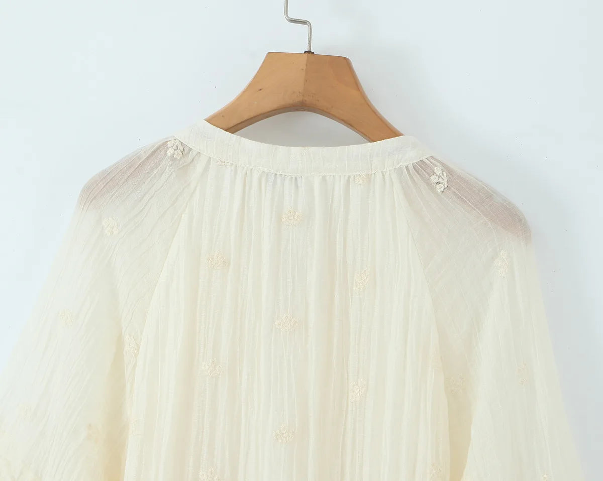 Sheer Dobby Tassel Tie Ruffle Hem Mini Dress