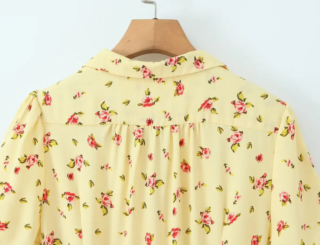 Notched Collar Button Front Midi Dress
