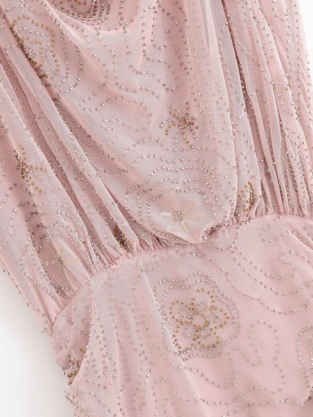 Beaded Cowl Neck Ruched Mini Dress