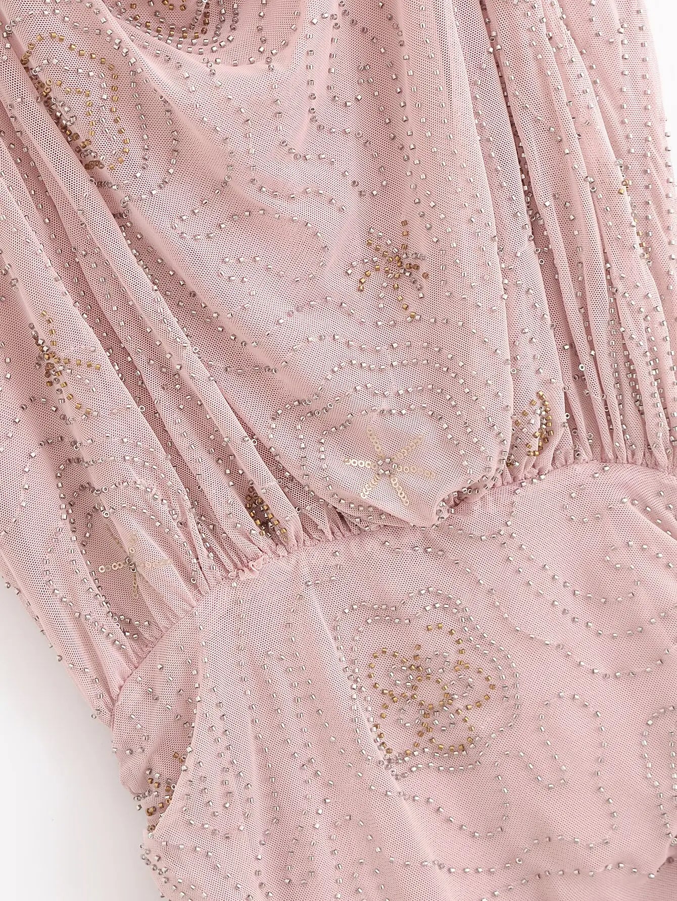 Beaded Cowl Neck Ruched Mini Dress