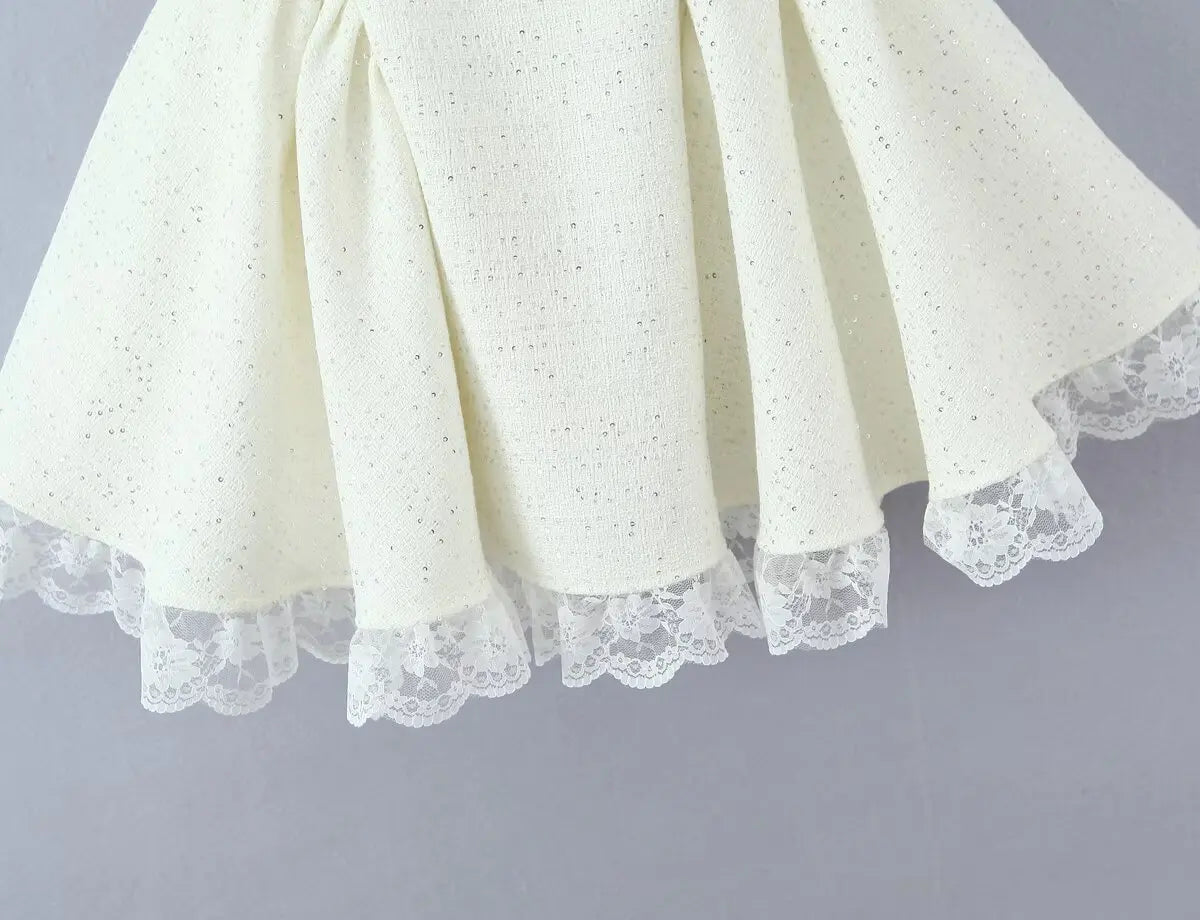 Bow Detail Lace Hem Mini Dress