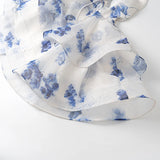 3D Floral Strap Lace Up Tiered Mini Dress