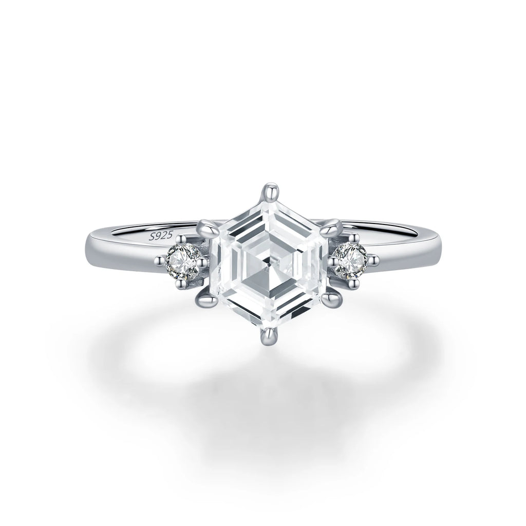 MODIAN 925 Sterling Silver Elegant Sparkling Hexagon Clear Zirconia Wedding Finger Rings For Women Dating Fine Jewelry