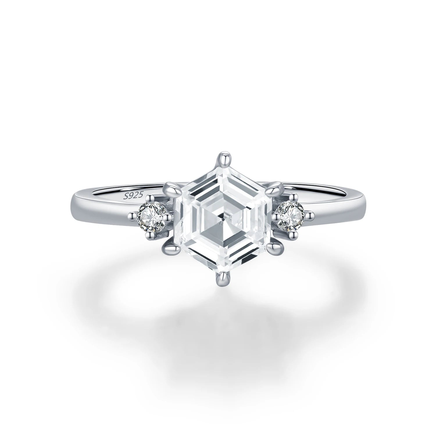 MODIAN 925 Sterling Silver Elegant Sparkling Hexagon Clear Zirconia Wedding Finger Rings For Women Dating Fine Jewelry