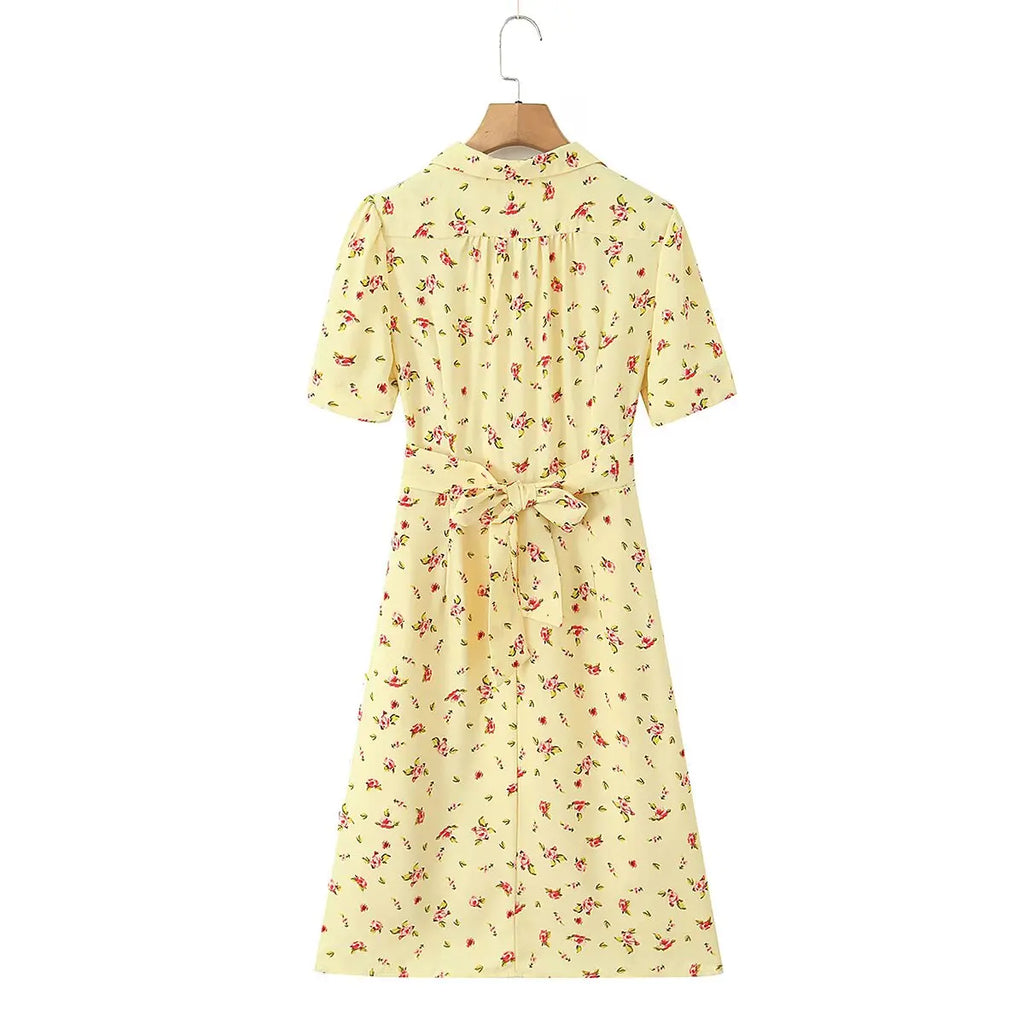 Notched Collar Button Front Midi Dress