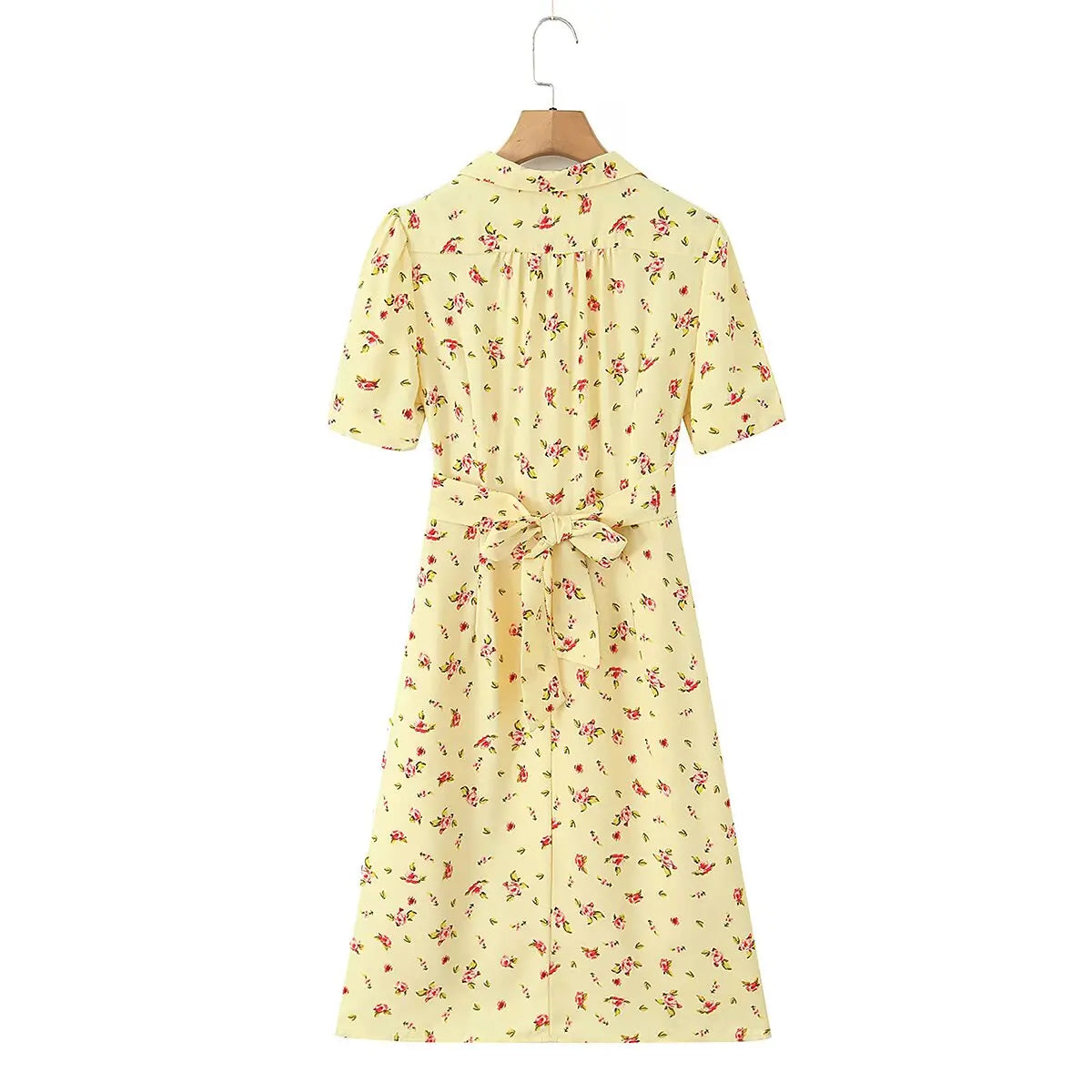 Notched Collar Button Front Midi Dress