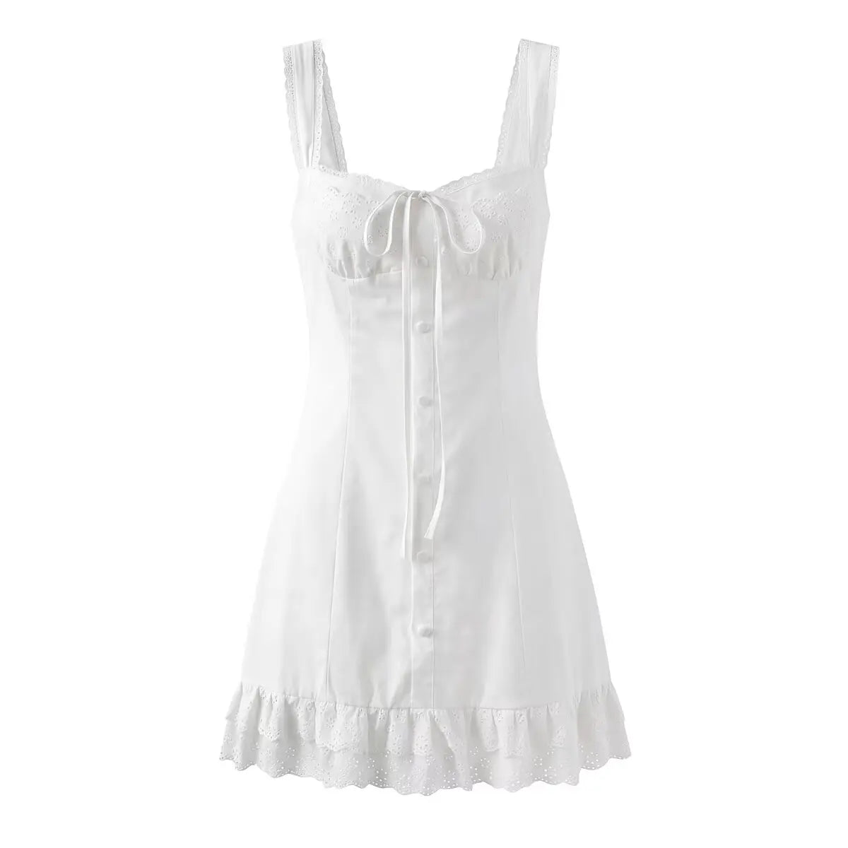 Lace Trim Button Front Mini Dress