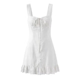 Lace Trim Button Front Mini Dress