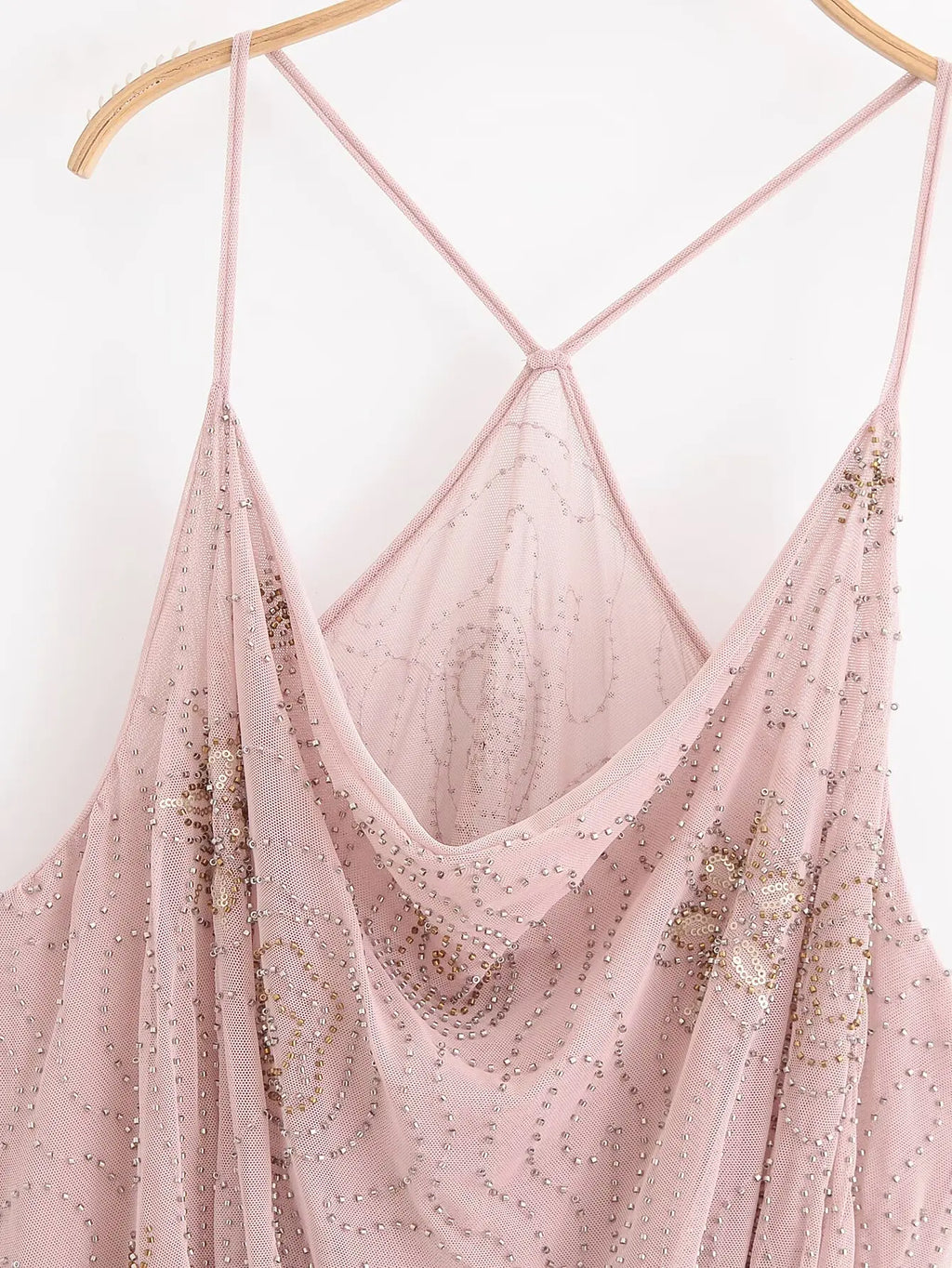 Beaded Cowl Neck Ruched Mini Dress