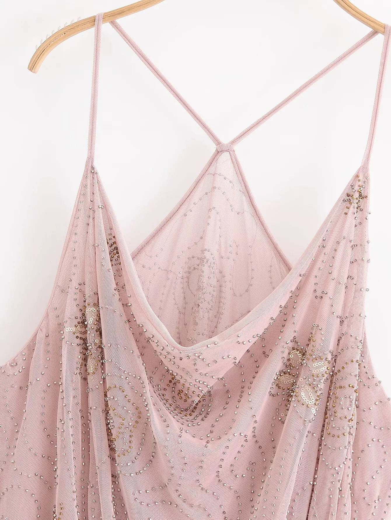 Beaded Cowl Neck Ruched Mini Dress