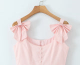 Bow Strap Button Front Mini Dress