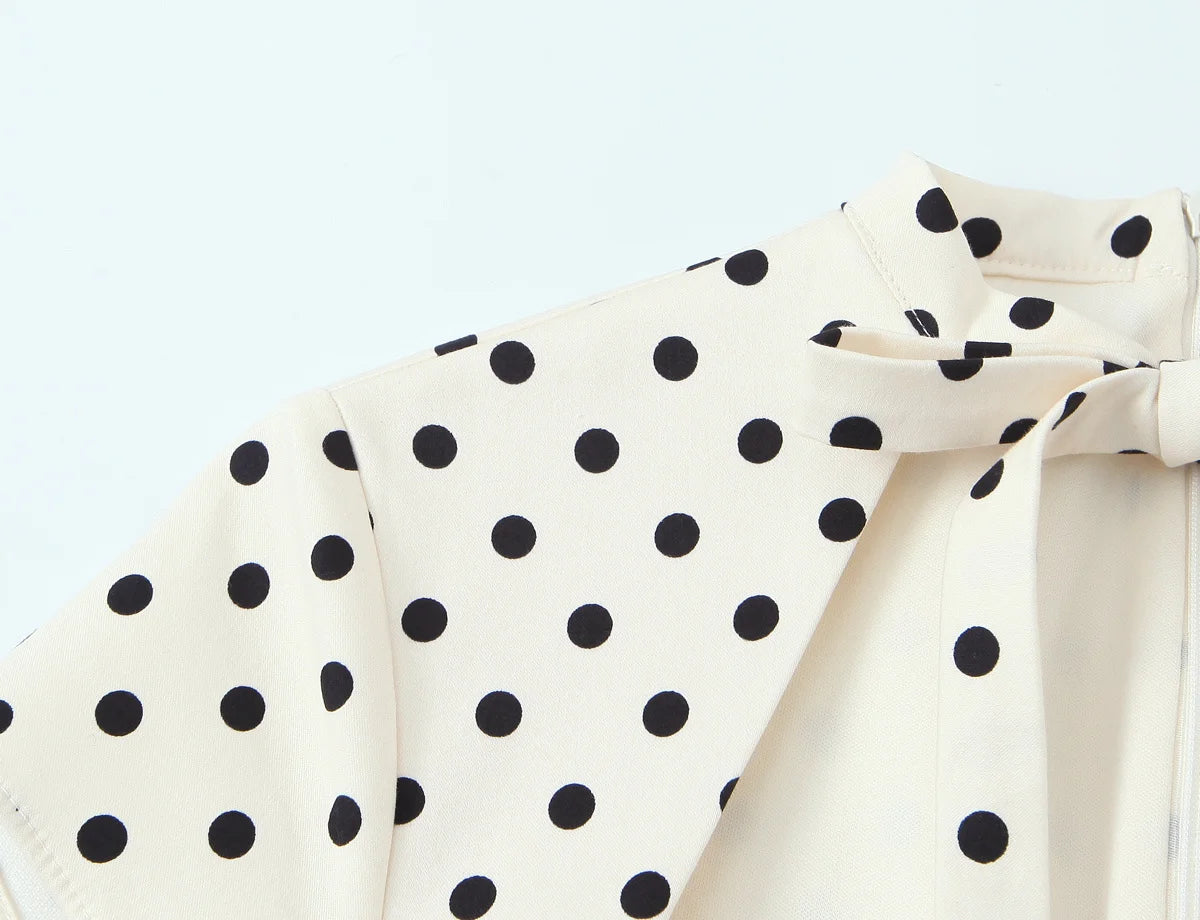 Polka Keyhole Tie Neck Mini Dress