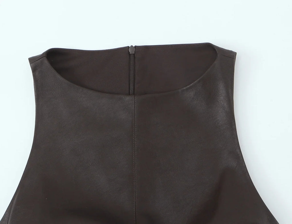 Sculpted Faux Leather Bubble Hem Mini Dress