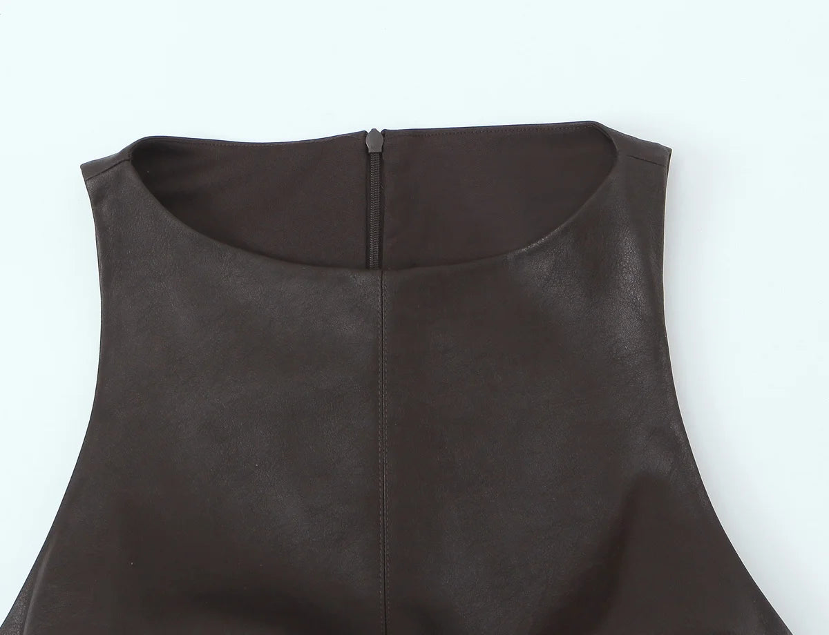 Sculpted Faux Leather Bubble Hem Mini Dress