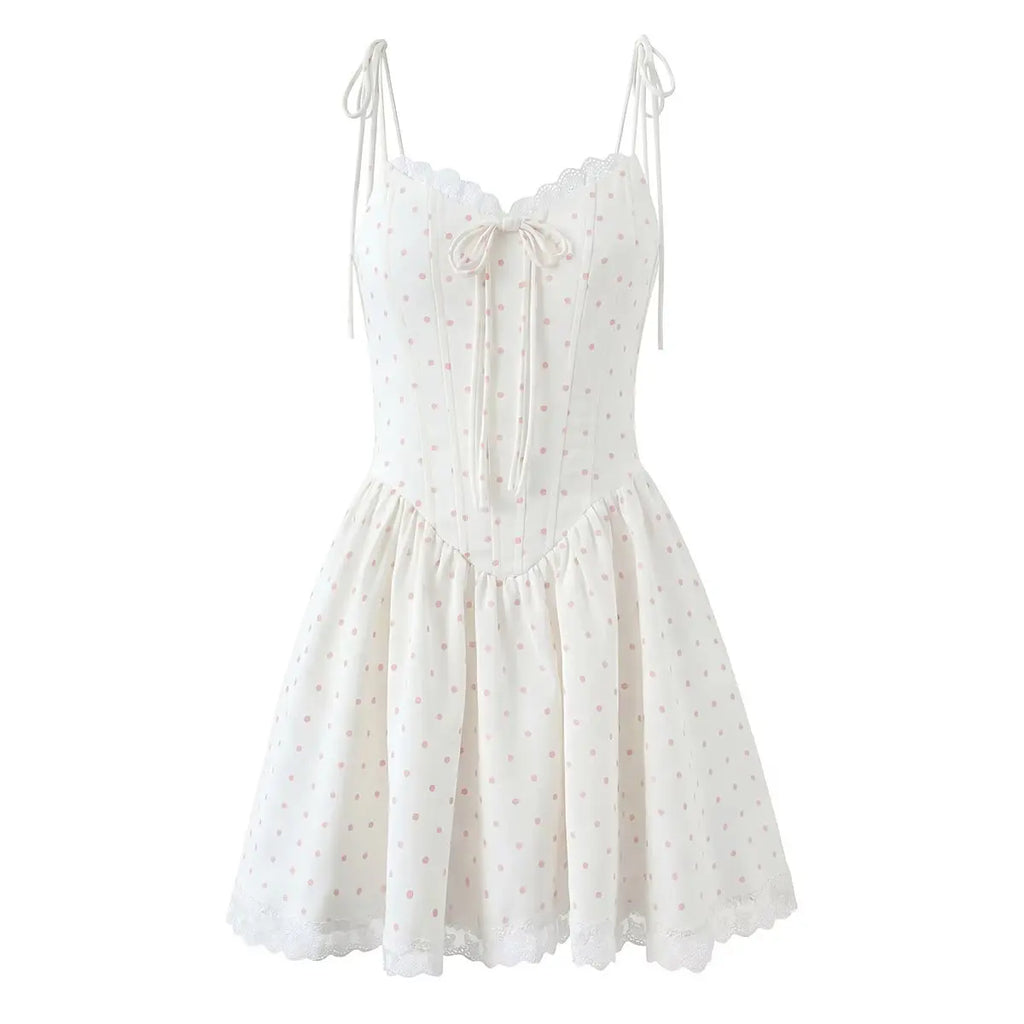 Lace Trim Corset Tie Strap Mini Dress