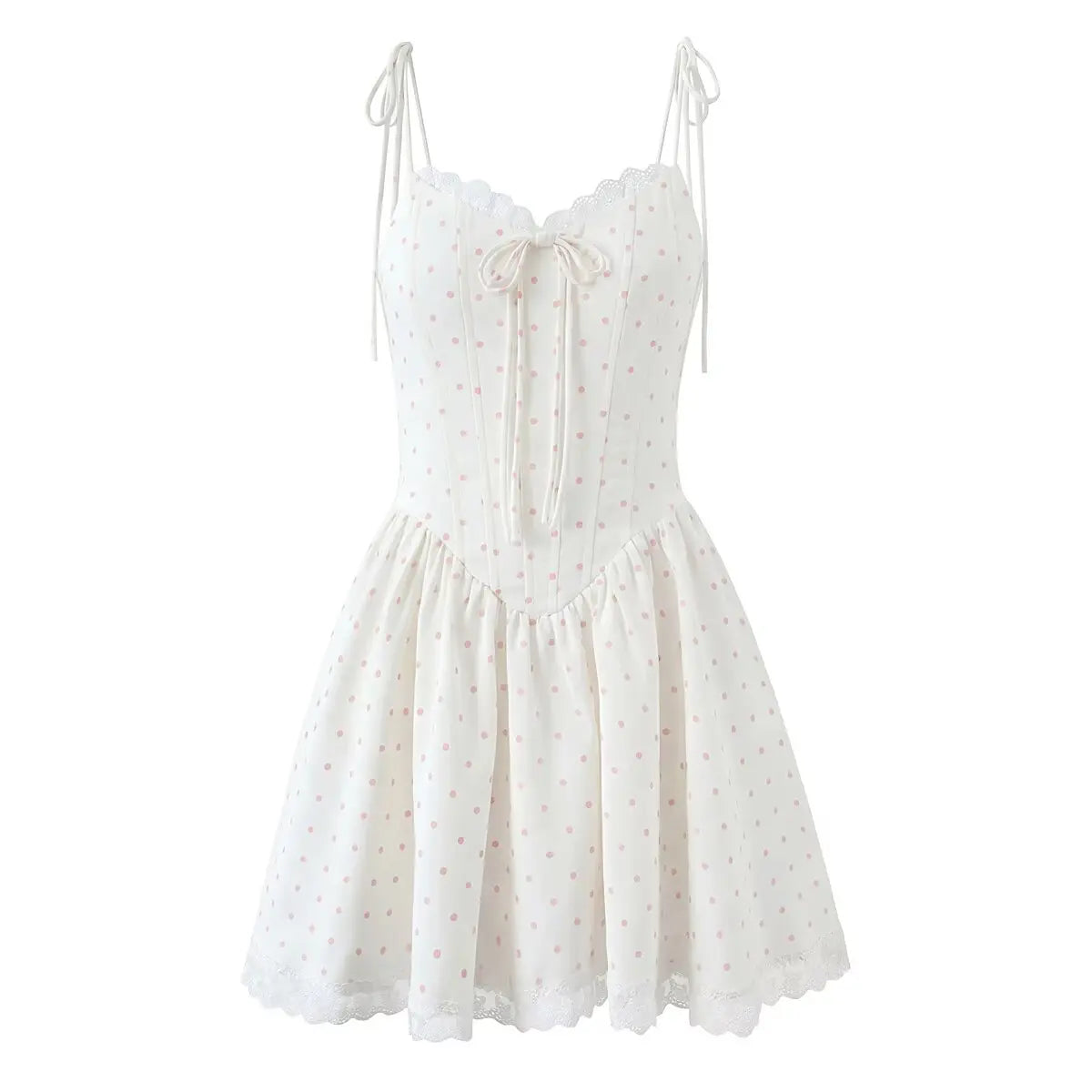 Lace Trim Corset Tie Strap Mini Dress