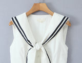 Sailor Collar Bow Front Button Midi Dress