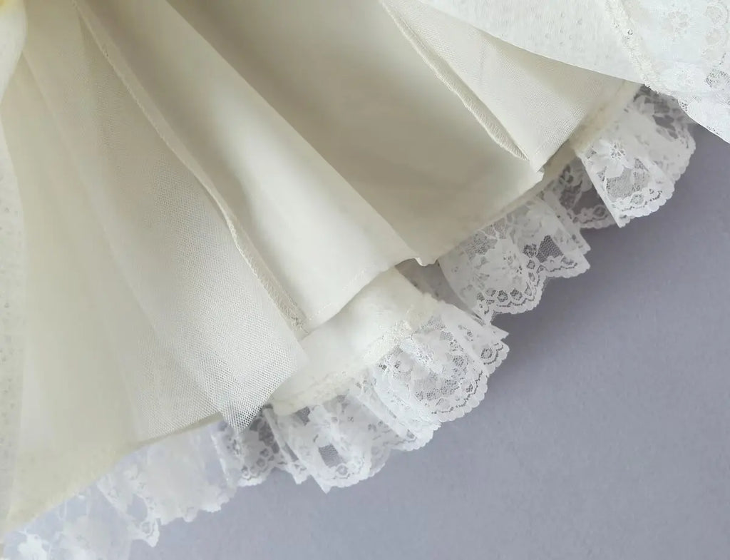 Bow Detail Lace Hem Mini Dress