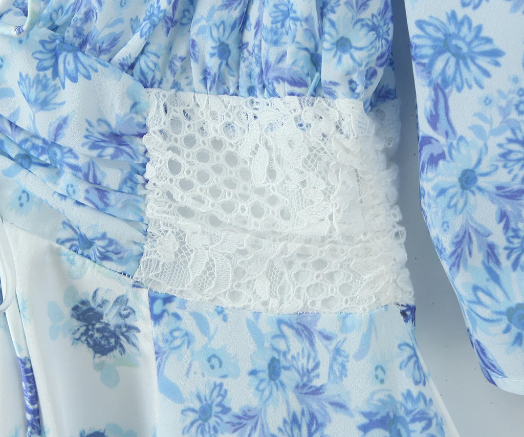 Lace Panel Tie Front Mini Dress