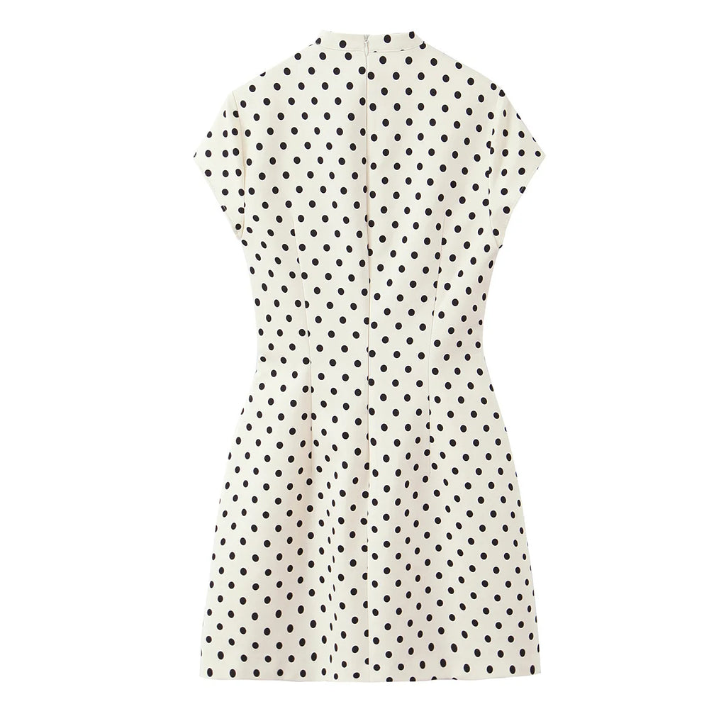 Polka Keyhole Tie Neck Mini Dress