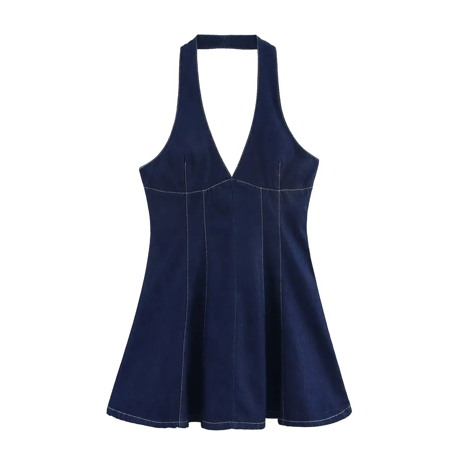 Deep V Halter Fit and Flare Mini Dress