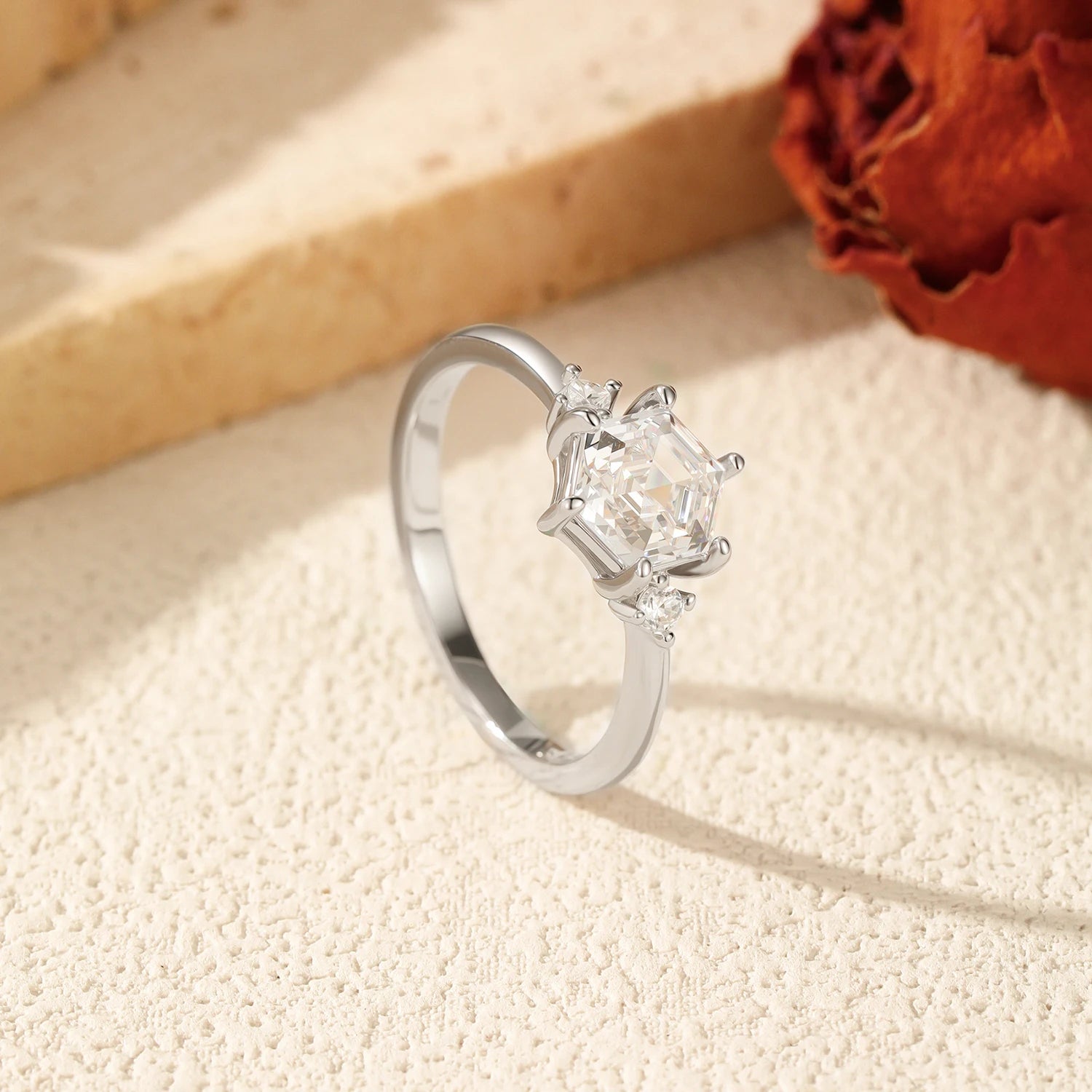 MODIAN 925 Sterling Silver Elegant Sparkling Hexagon Clear Zirconia Wedding Finger Rings For Women Dating Fine Jewelry