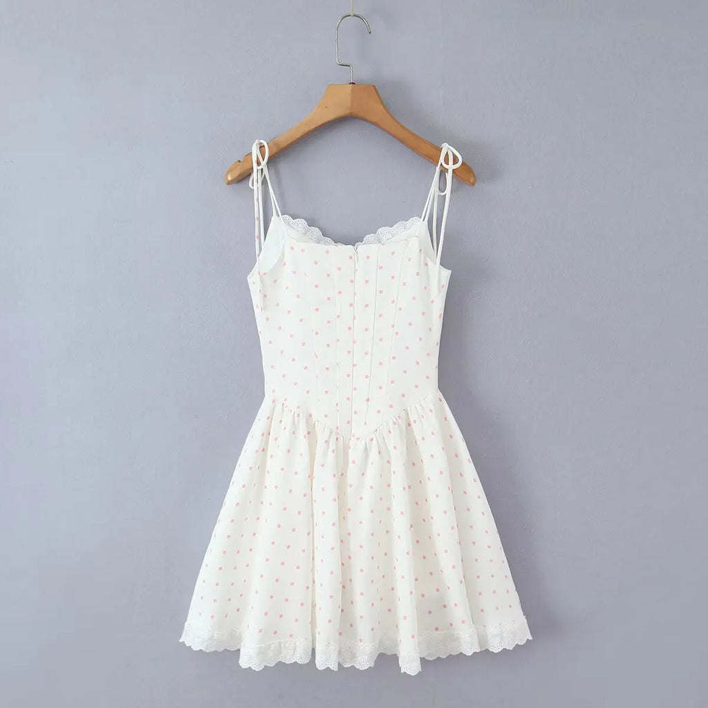 Lace Trim Corset Tie Strap Mini Dress