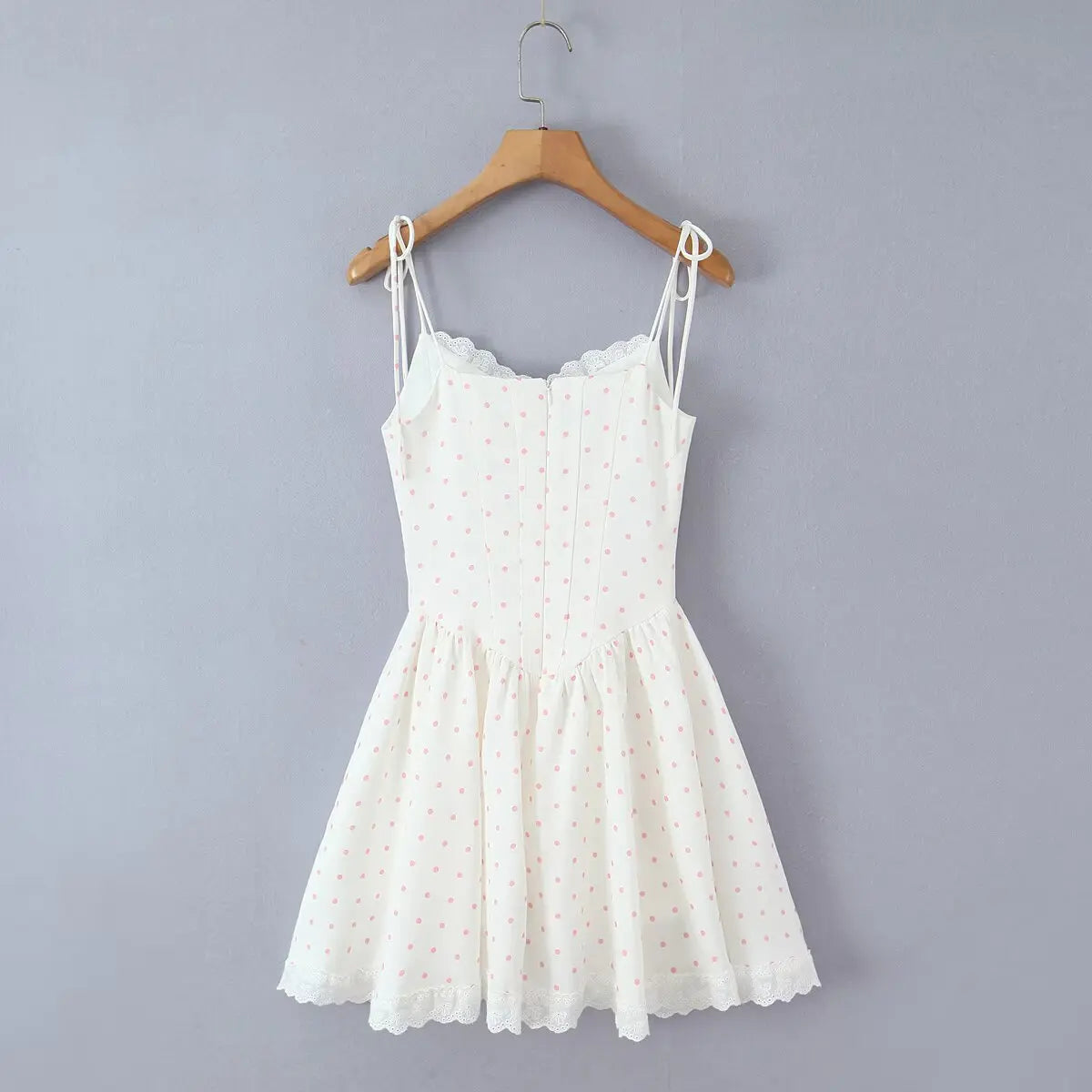 Lace Trim Corset Tie Strap Mini Dress