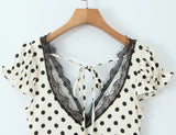 Polka Dot Lace Trim Plunge Maxi Dress