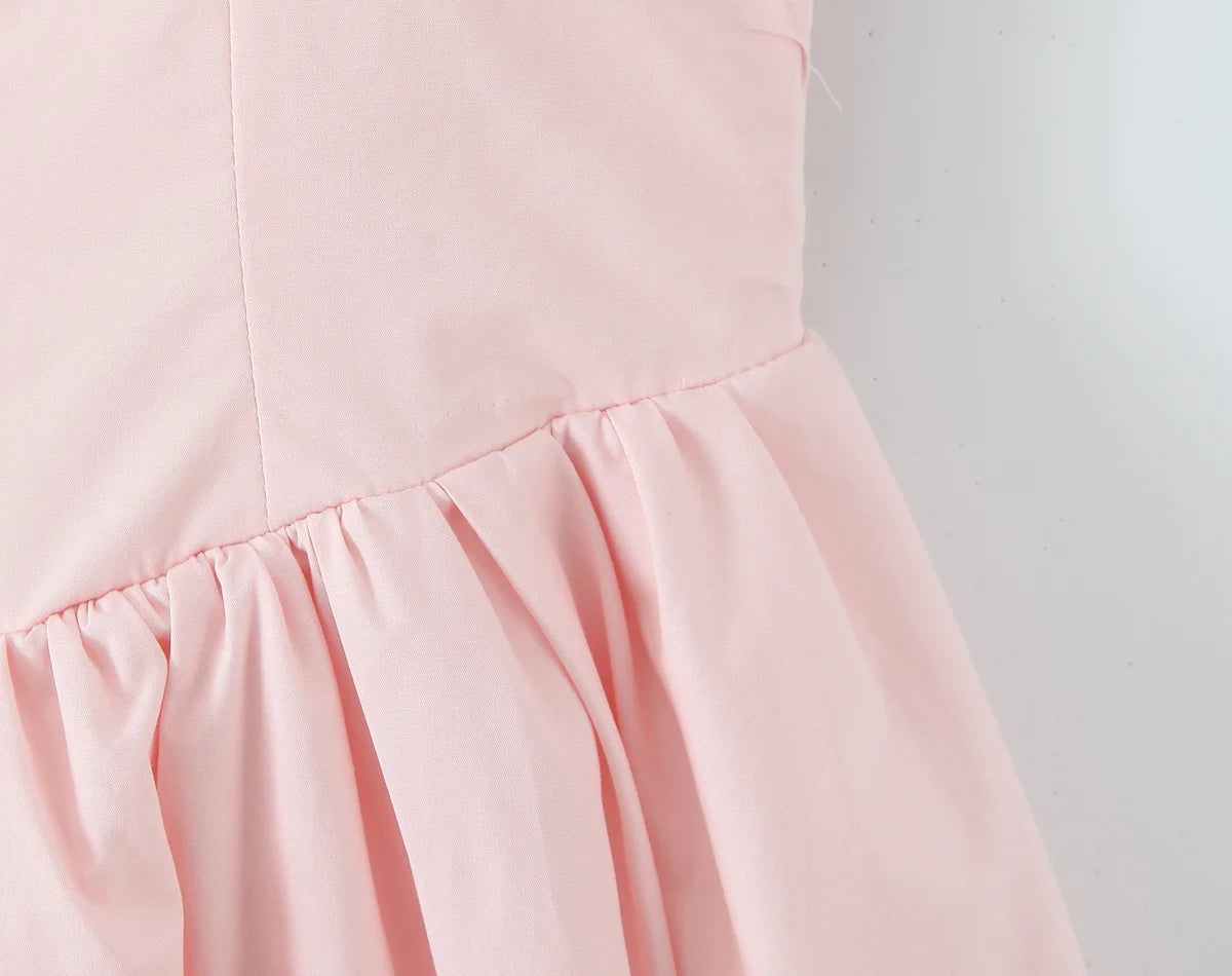 Bow Strap Button Front Mini Dress