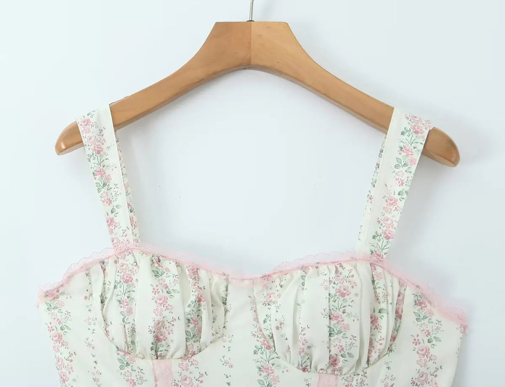 Floral Stripe Corset Maxi Dress