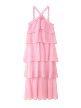 Rosette Halter Tiered Chiffon Maxi Dress