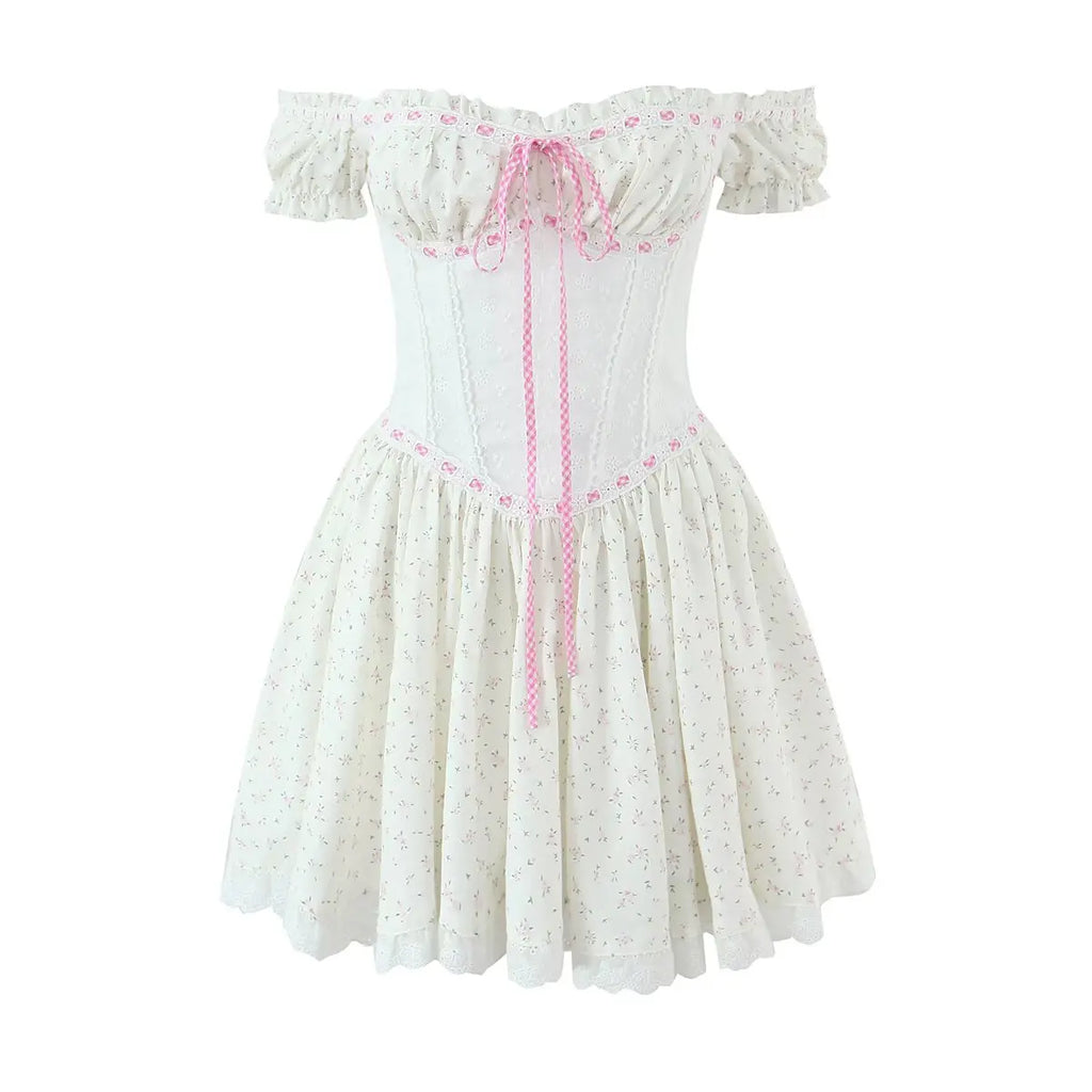 Lace Corset Puff Sleeve Mini Dress