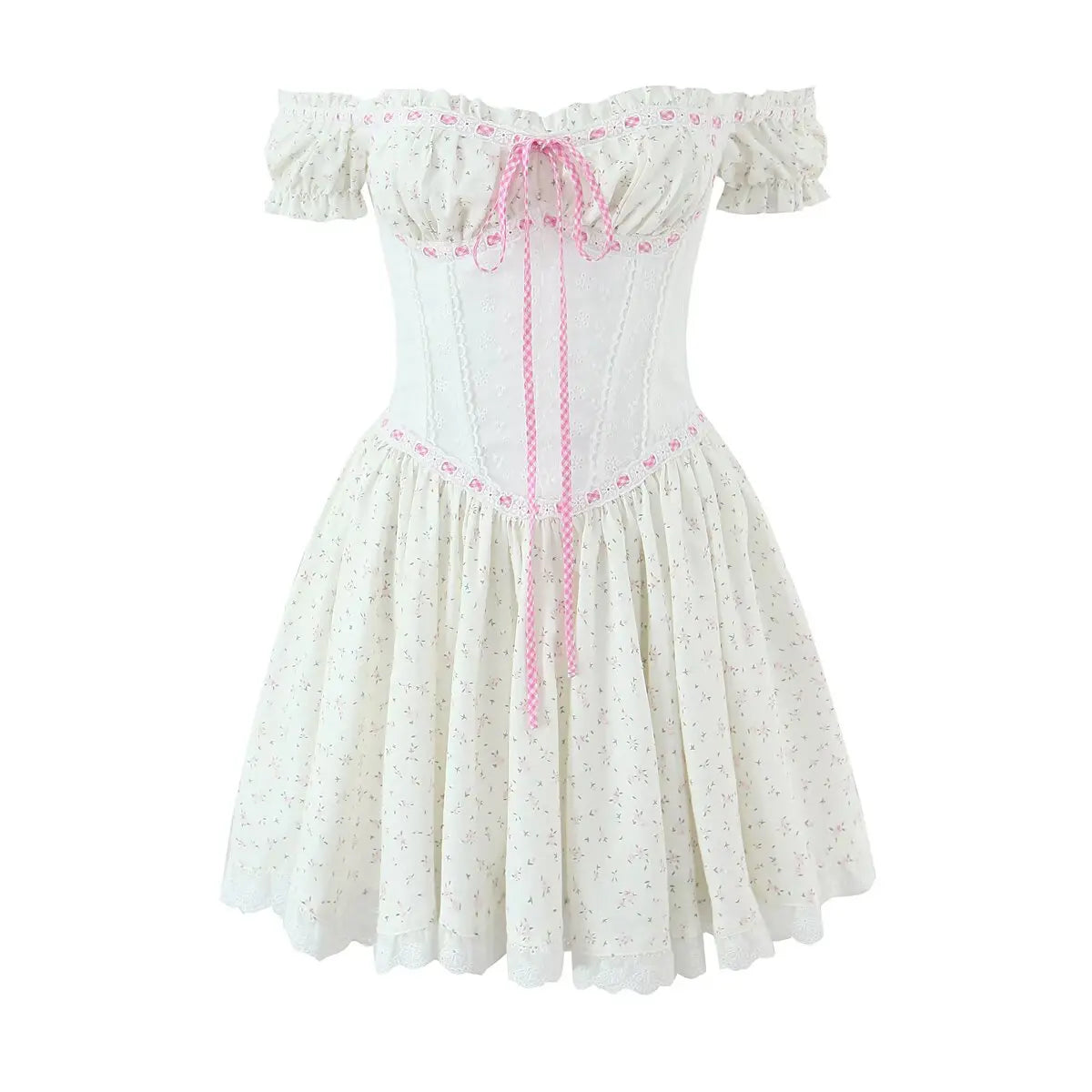 Lace Corset Puff Sleeve Mini Dress