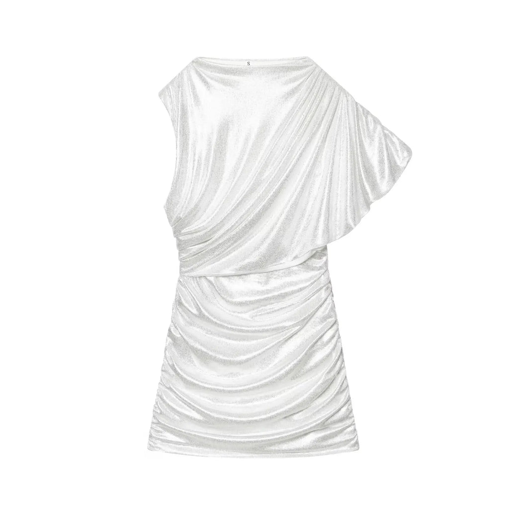 One Shoulder Draped Ruched Mini Dress