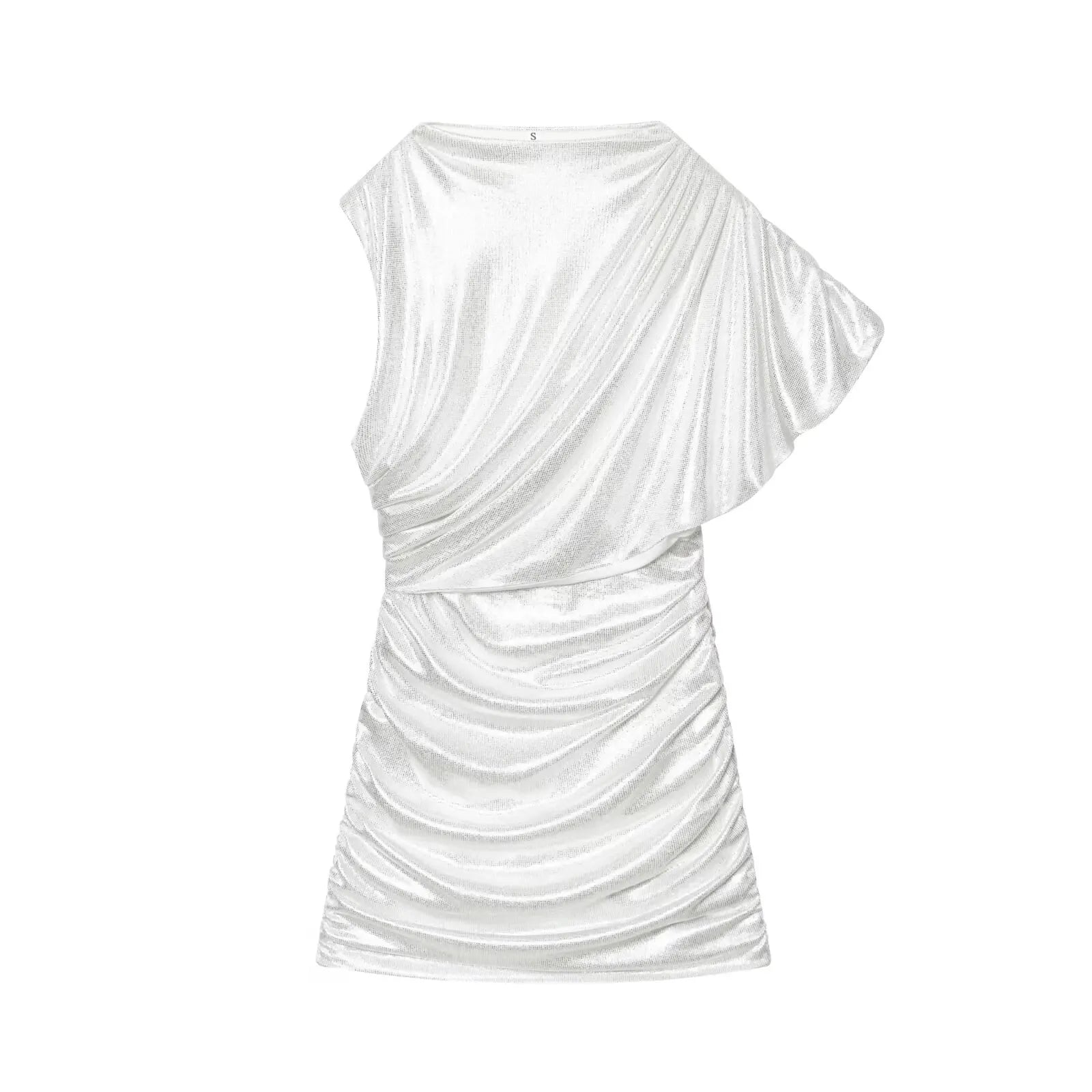 One Shoulder Draped Ruched Mini Dress