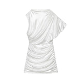 One Shoulder Draped Ruched Mini Dress