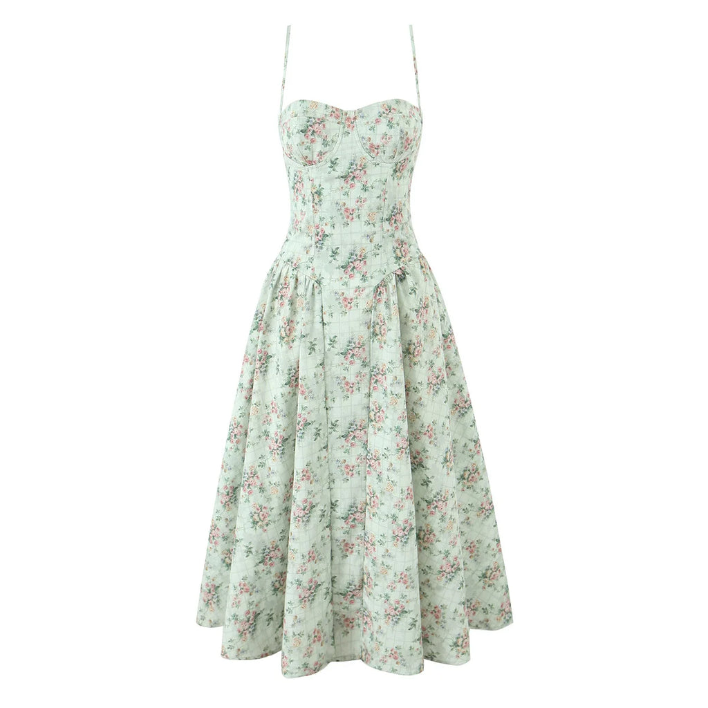 Strapless Corset Bodice Full Skirt Midi Dress