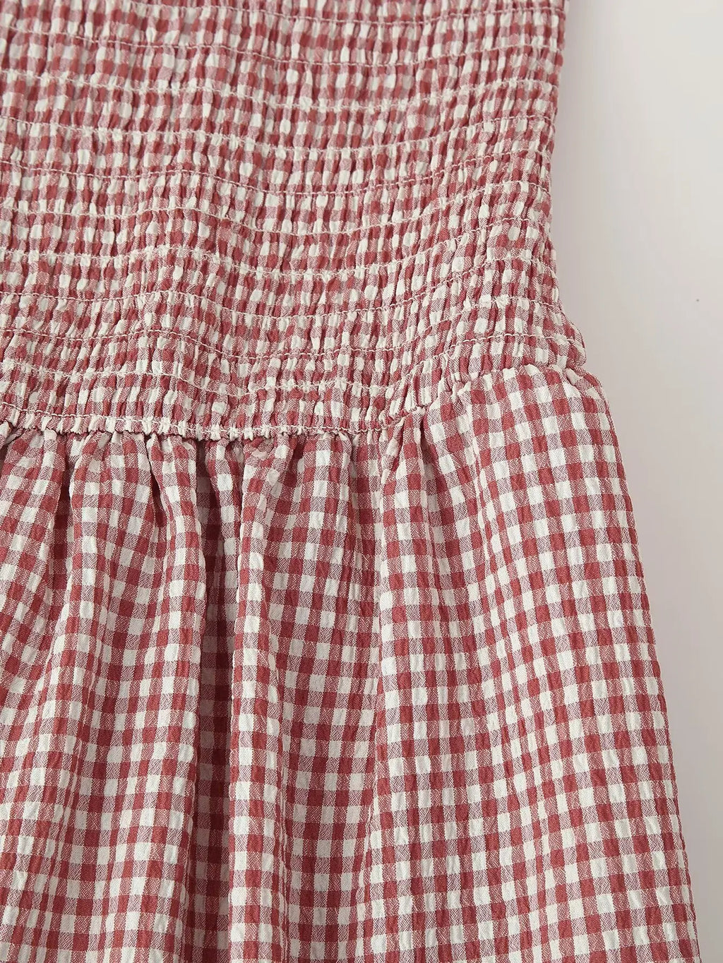 Smocked Crewneck Gingham Maxi Dress