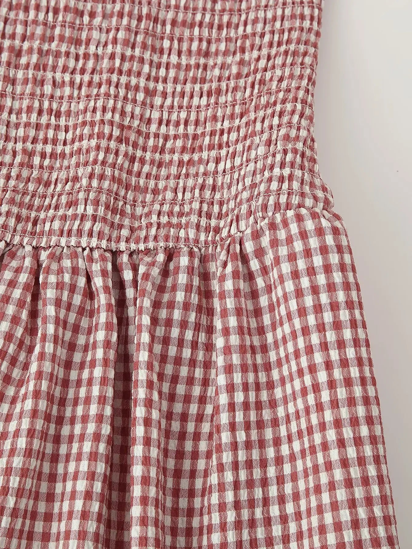 Smocked Crewneck Gingham Maxi Dress