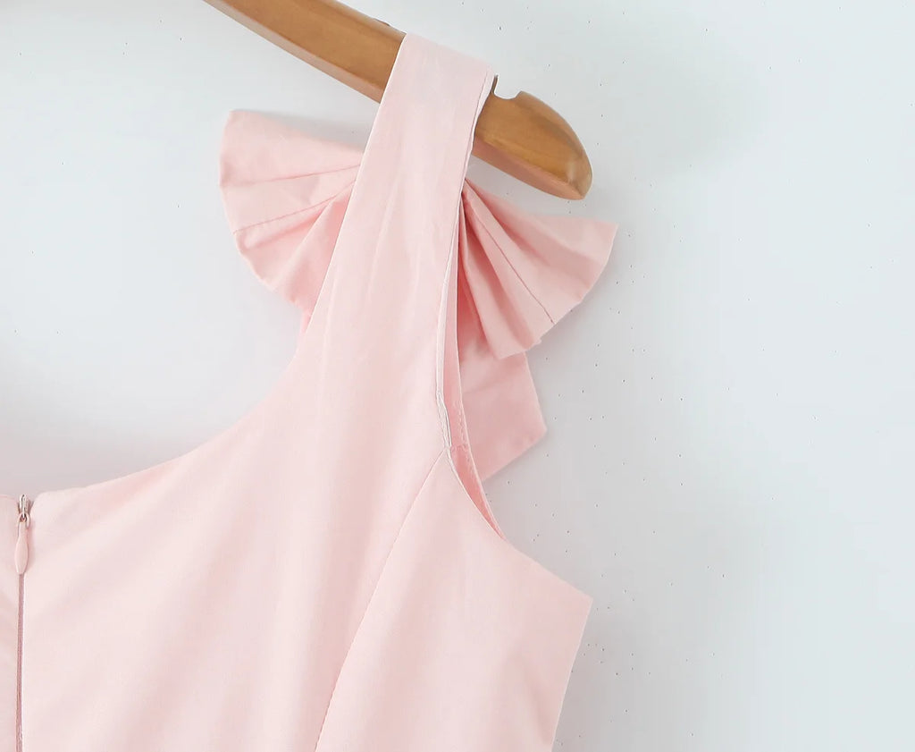 Bow Strap Button Front Mini Dress