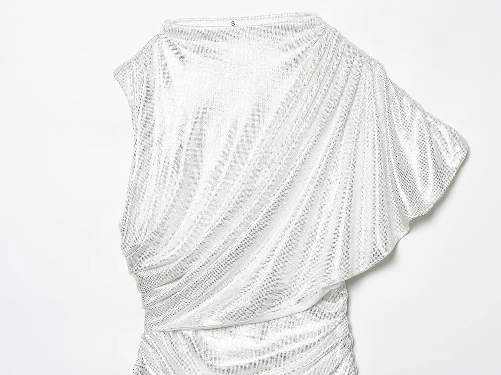 One Shoulder Draped Ruched Mini Dress